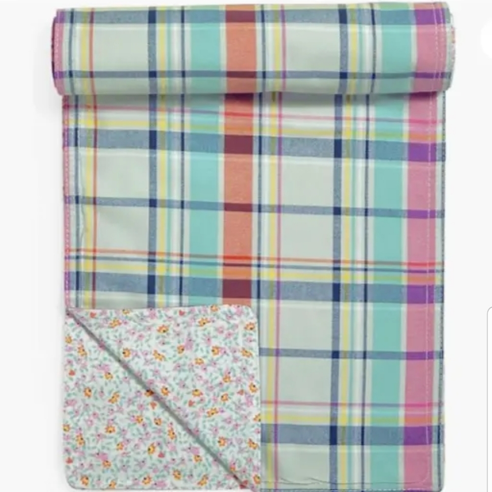 Vera Bradley Table Runner Pastel Plaid Reversible  96" x 13.25"